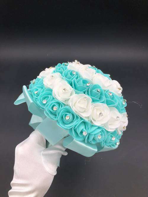 PE/silk Bridal Bouquets Tiffany blue 20cm