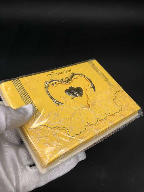 heart shape wedding invitation card set golden