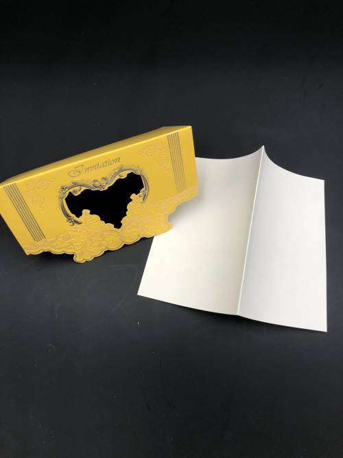 heart shape wedding invitation card set golden