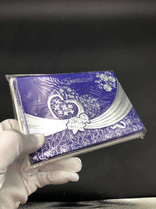 silver wedding invitation card set blue