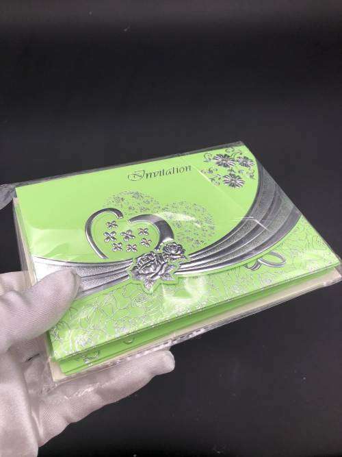 silver wedding invitation card set green