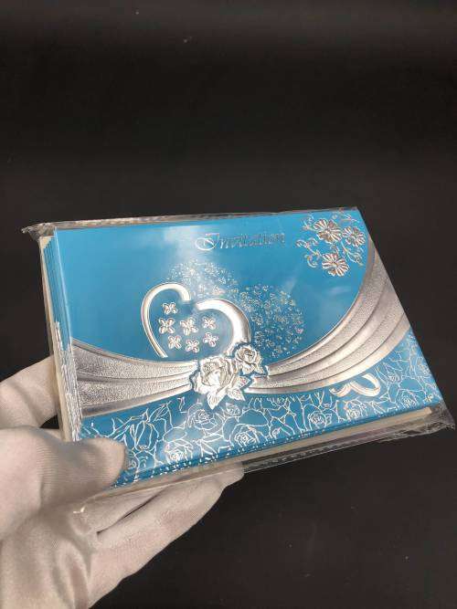 silver wedding invitation card set sky blue