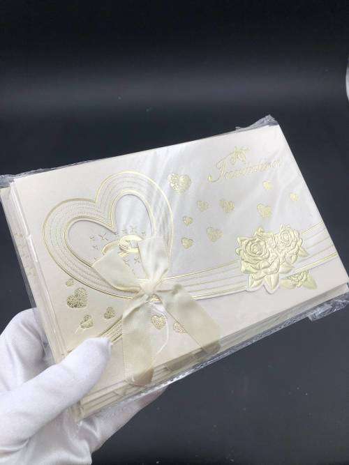 long wedding invitation card set light golden