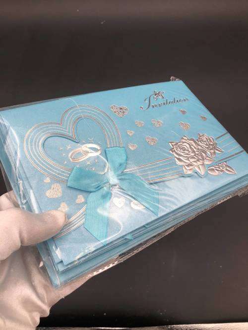 long wedding invitation card set light blue