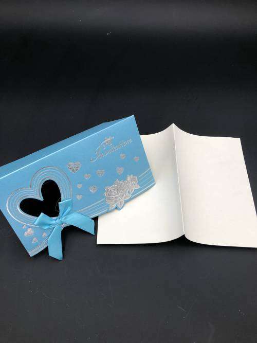 long wedding invitation card set light blue