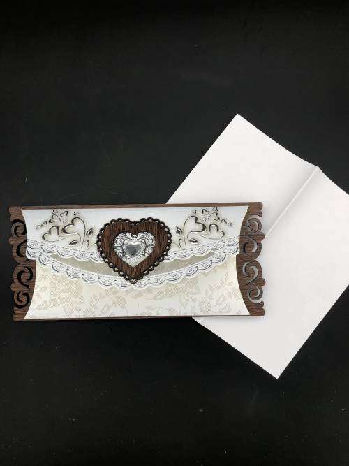wooden wedding invitation card with diamond