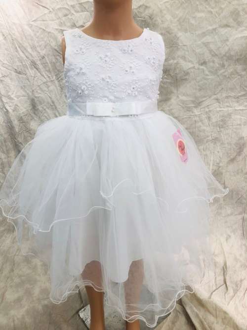 white flower girl  party chiffon dress white belt