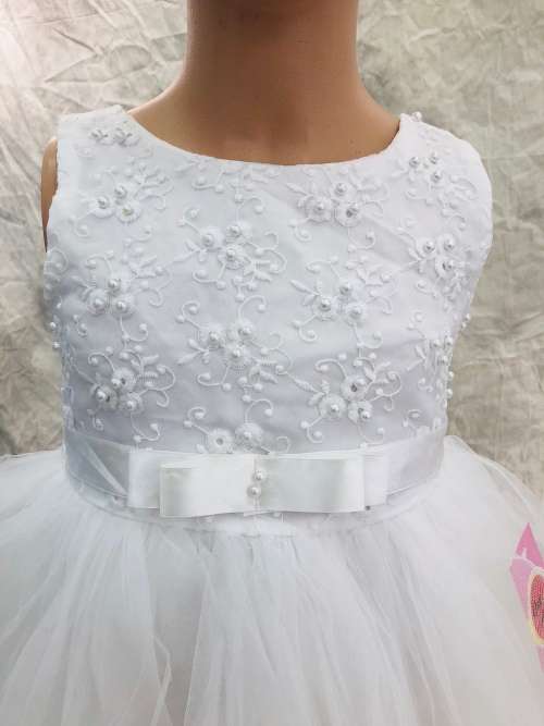 white flower girl  party chiffon dress white belt