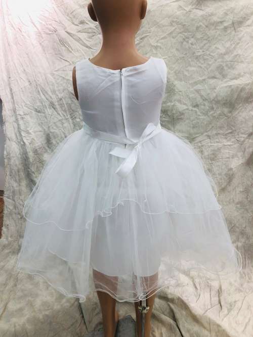 white flower girl  party chiffon dress white belt