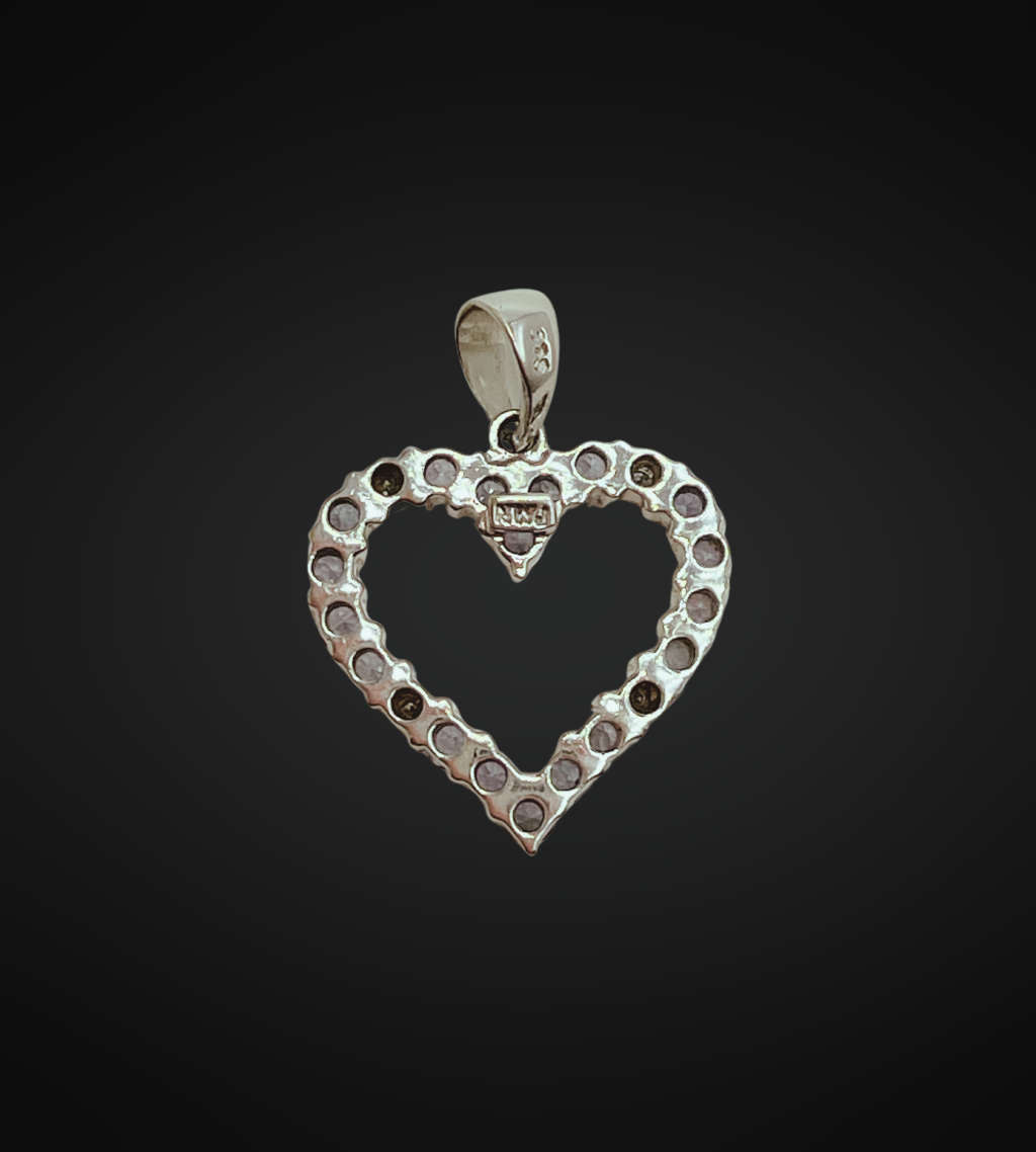 Genuine 9ct White Gold Small Heart Pendant with Tanzanite and CZ Stones - 1.6g, 19mm x 16mm