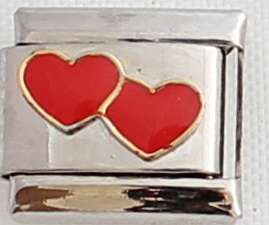 Italian charms - Double red Hearts (Fits Nomination)