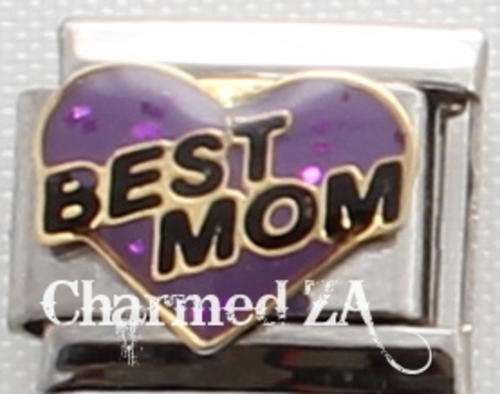 Italian charms - Best Mom on Purple Heart (Fits Nomination)