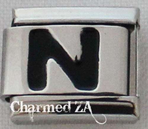 Italian charms - Black Letter N (Fits Nomination)
