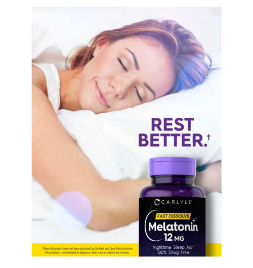 Melatonin 12 mg Dissolvable Tablets | Natural Berry Flavor | 300 Count- drug Free- Fast Acting