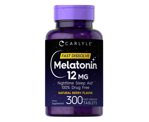 Melatonin 12 mg Dissolvable Tablets | Natural Berry Flavor | 300 Count- drug Free- Fast Acting