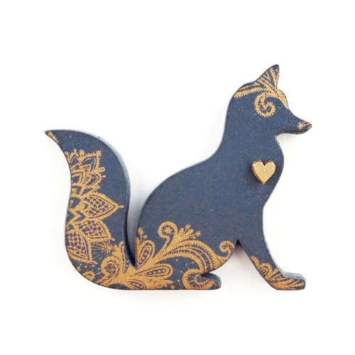 brooch /FANTASTIC MR FOX/ navy - handcrafted plywood brooch with laser cut detail