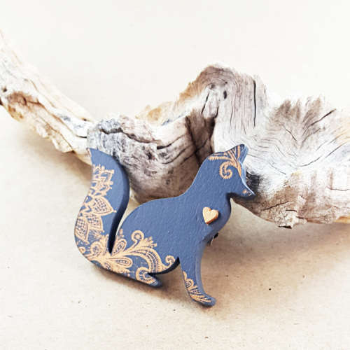 brooch /FANTASTIC MR FOX/ navy - handcrafted plywood brooch with laser cut detail