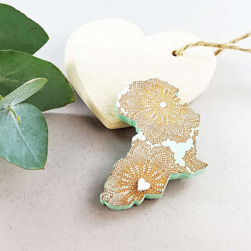 brooch /HEART OF AFRICA/ mint - handcrafted plywood brooch with laser cut detail