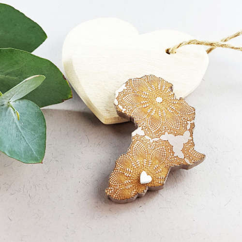 brooch /HEART OF AFRICA/ stone - handcrafted plywood brooch with laser cut detail