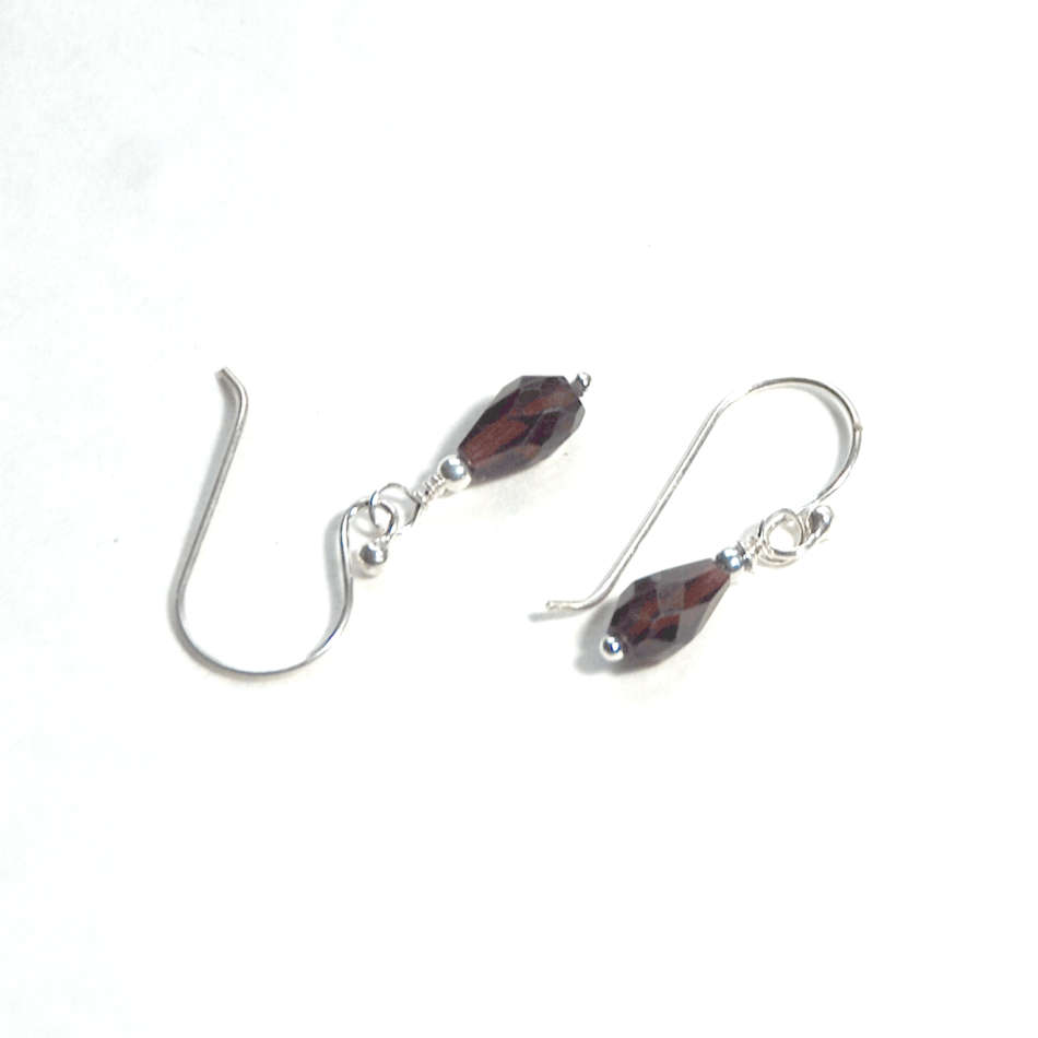 January birthstone tiny natural Garnet drop earrings on sterling silver