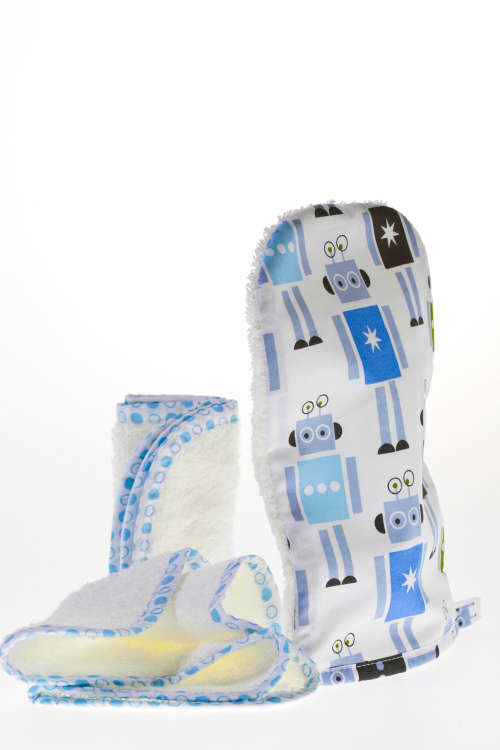 BabyBliss Robots Bath Mitt & Wash Cloth Set