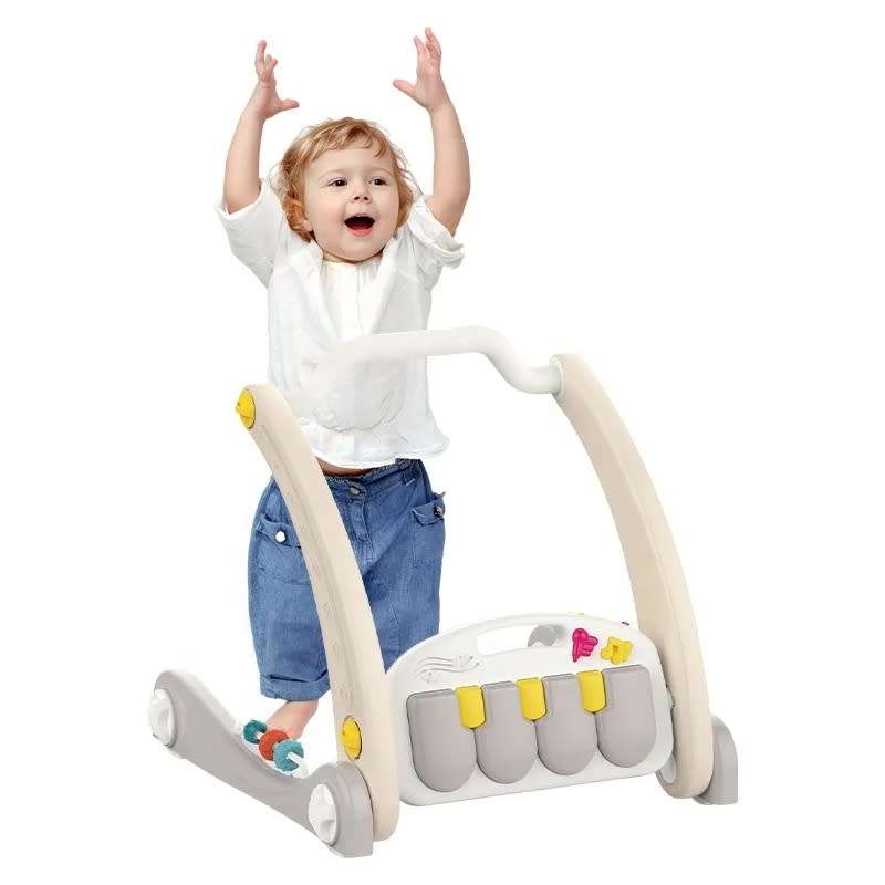 2 in 1 Toy Baby Push Stroller with Musical Activity Center Floor Mat Early Educational Toy Gift-Grey