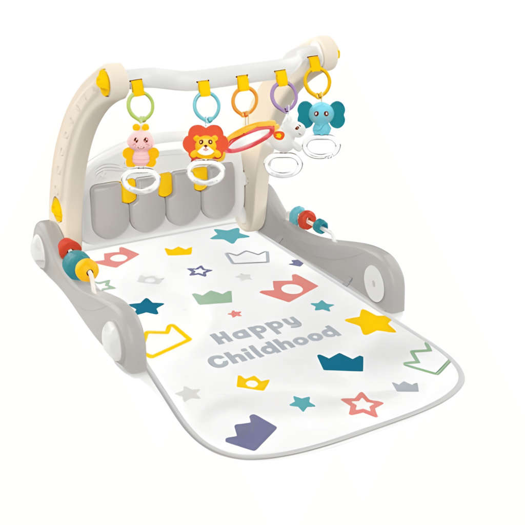 2 in 1 Toy Baby Push Stroller with Musical Activity Center Floor Mat Early Educational Toy Gift-Grey