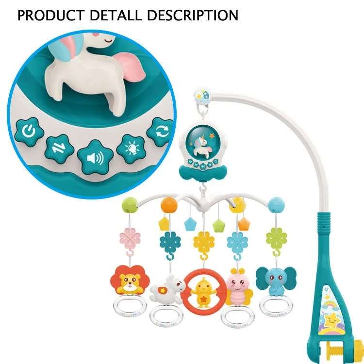 Baby Cot Mobile with Music and Light, Baby Mobile with 360°Rotating Rattles and Music Box-Green