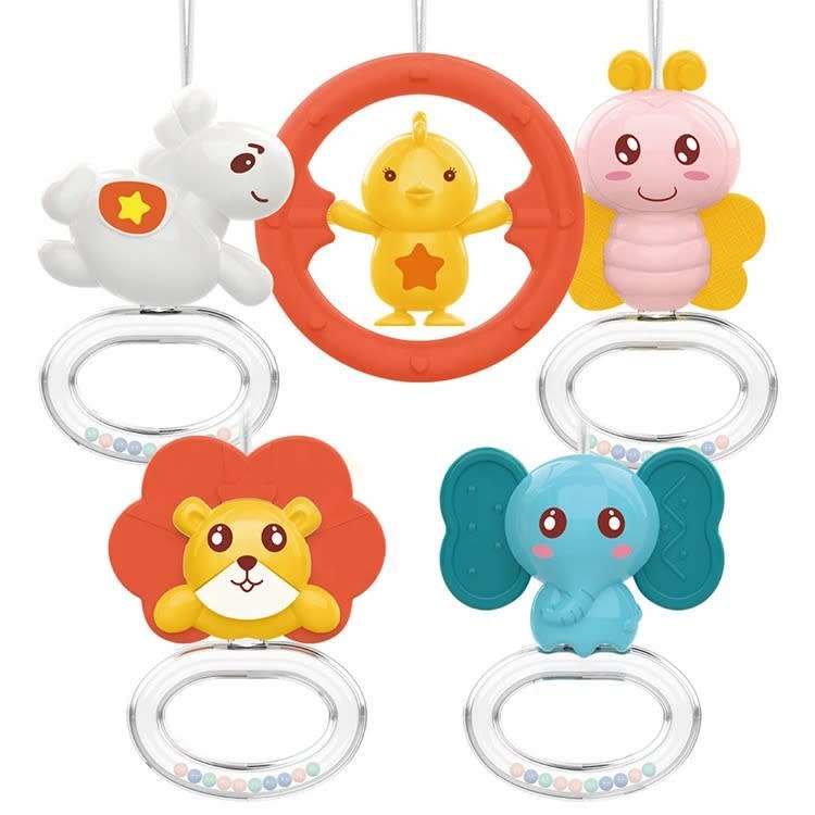 Baby Cot Mobile with Music and Light, Baby Mobile with 360°Rotating Rattles and Music Box-Pink