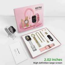 Women`s Luxury Gold Watch Unique Gift Set, Gold Necklace, Ring, Double Band, Smart Watch