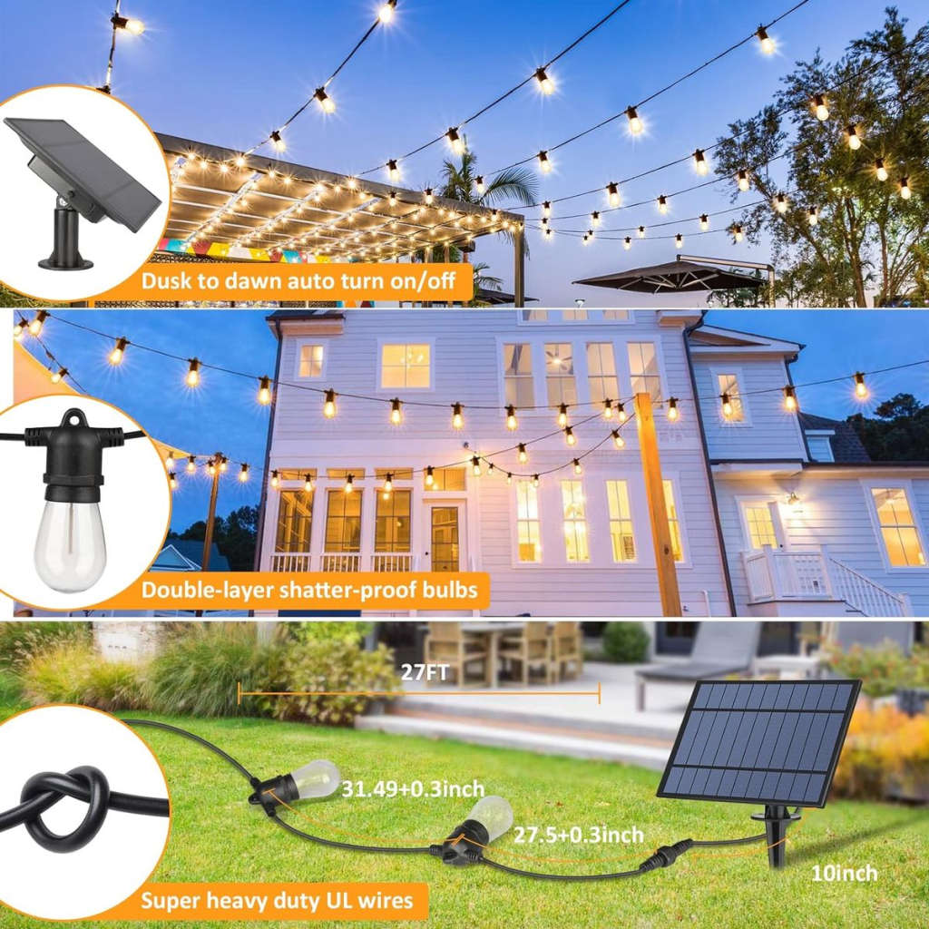 10 LED Waterproof Solar Outdoor Patio String Bulb Lights