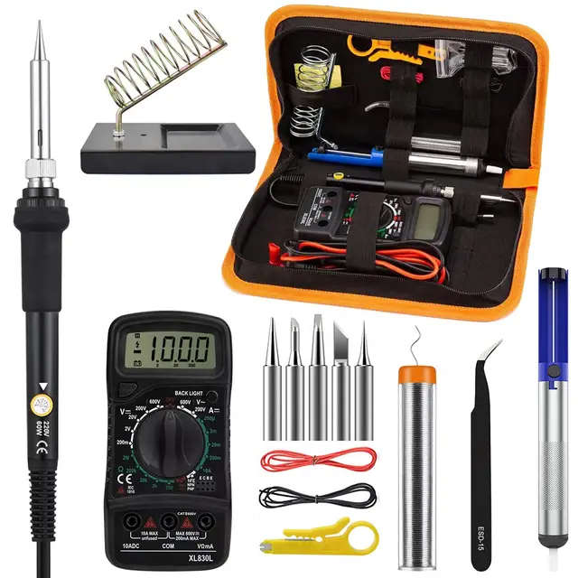 60W Electronic Soldering Iron Kit, Adjustable Temperature LCD Display