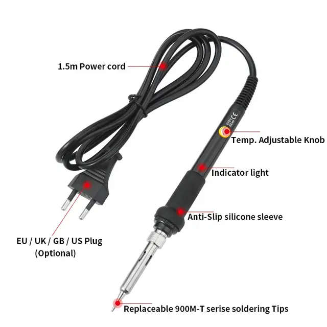 60W Electronic Soldering Iron Kit, Adjustable Temperature LCD Display