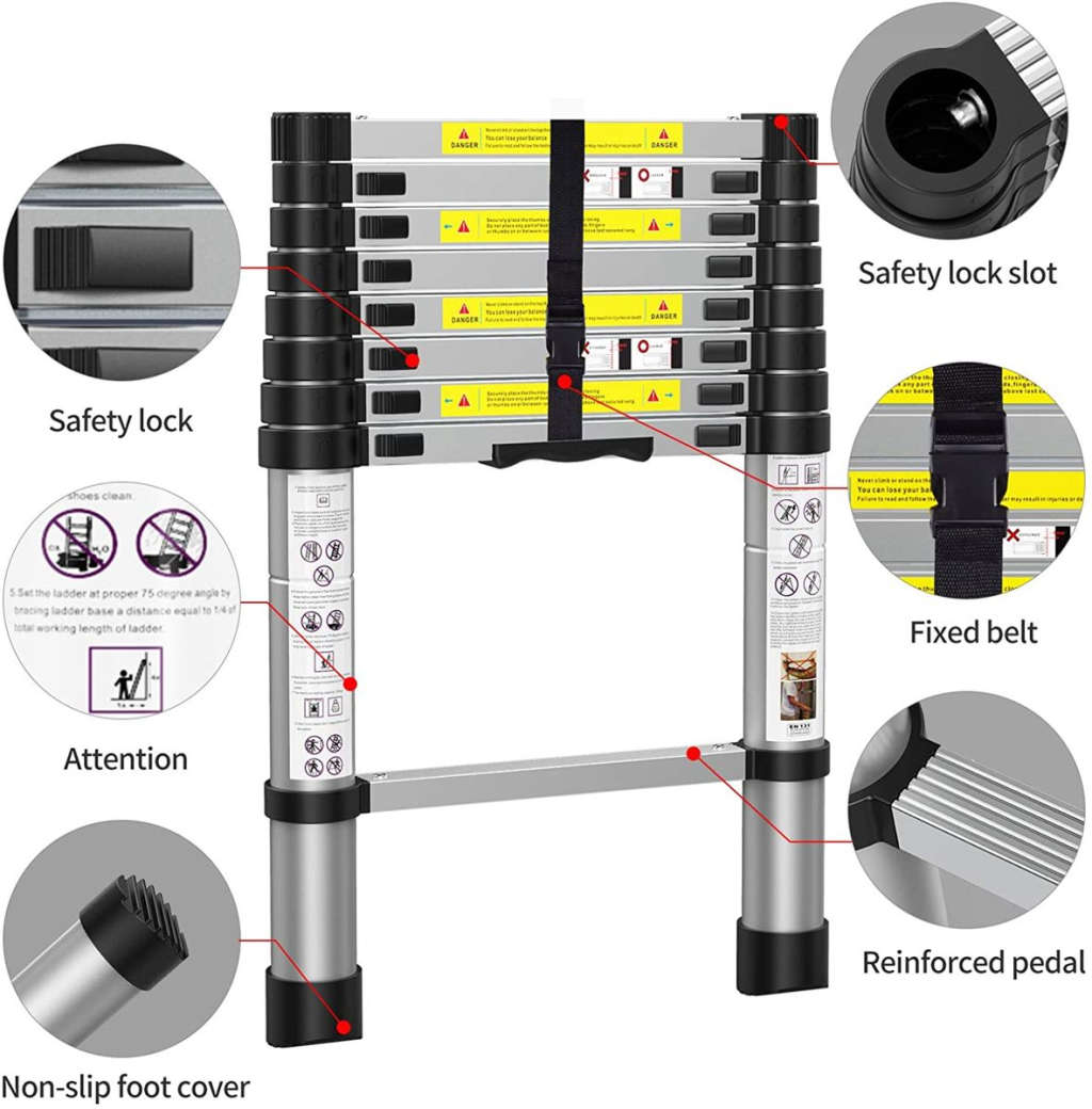 Telescoping Aluminum Extension Ladder for Outdoor Indoor Use 5,8 Meter