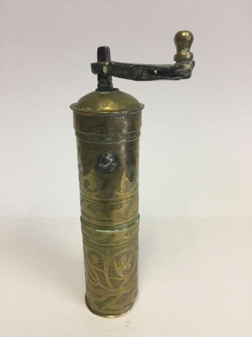 Vintage Antique Turkish Solid Brass Pepper Coffee Spice Grinder Mill
