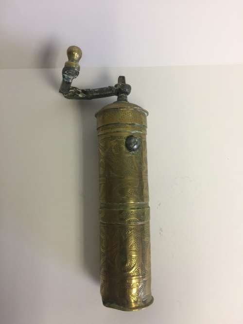 Vintage Antique Turkish Solid Brass Pepper Coffee Spice Grinder Mill