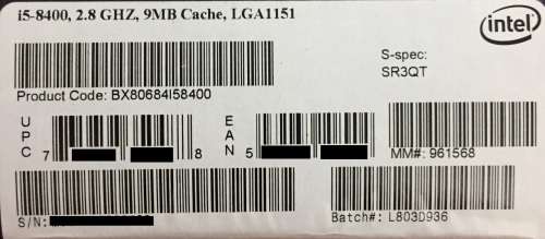 Intel® Core i5-8400 Processor 9M Cache, 2.8GHz up to 4.00 GHz