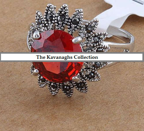 The Kavanaghs Collection - Simulated Ruby and Black Diamond Ring