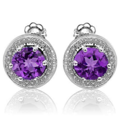 The Kavanaghs Collection - Elegant 1.51cts Genuine Amethyst and Diamond Earrings
