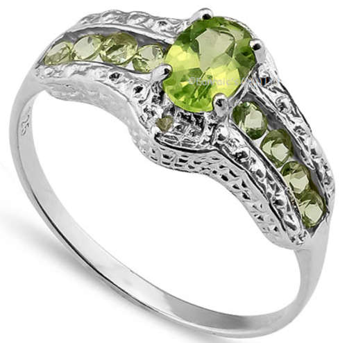 Elegant 0.80cts Genuine Peridot and Diamond Ring