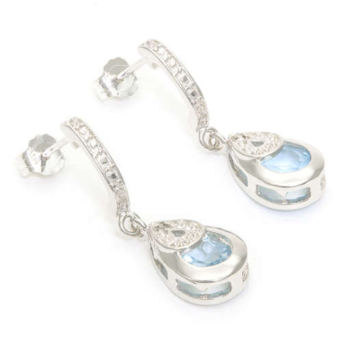 Elegant 3.15cts Genuine Blue Topaz and Diamond Earrings