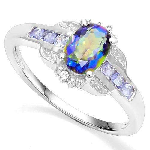 Alluring 1.20cts Genuine Blue Topaz, 0.21cts Tanzanite and 0.01cts Diamond Ring in 925 Silver