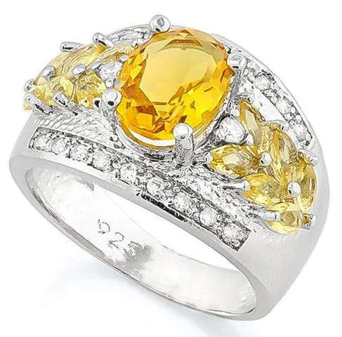 6.13 Gram Elegant 1.65cts Created Citrine and 20 Created Diamond Ring in 925 Sterling Silver