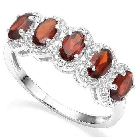 Elegant 1.58cts Genuine Garnet and Diamond Ring in 925 Silver