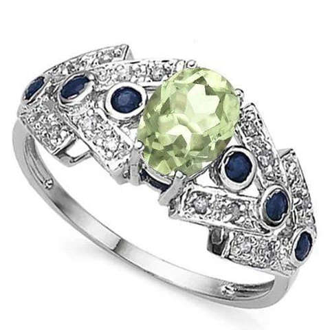 Alluring 0.72cts Genuine Green Amethyst and 0.29cts Genuine Sapphire Ring in 925 Silver