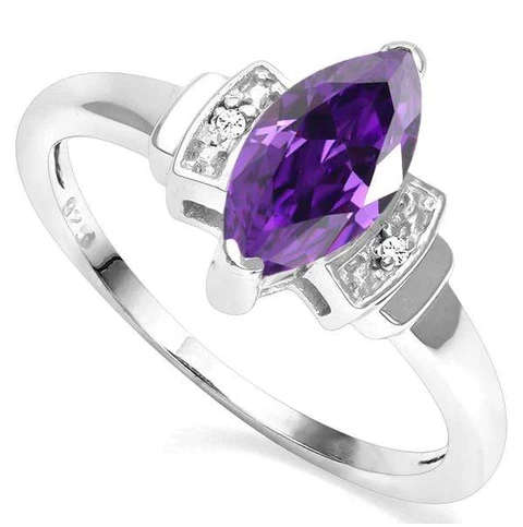 Magnificent  0.84cts Genuine Amethyst and Diamond Ring in 925 Silver