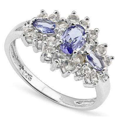 Glamorous 1cts Lab Tanzanite Ring - Stones much more blue than picture