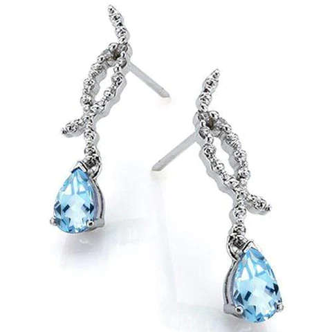 Magical 1cts Genuine Blue Topaz Earrings in 925 Silver with 0.01cts Diamonds