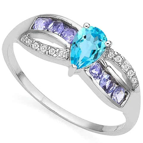Magnificent 0.47cts Genuine Topaz, 0.24cts Genuine Tanzanite and 0.01cts Diamond Ring in 925 Silver