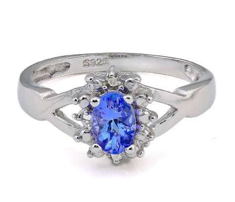 Glamorous 0.50cts Genuine Tanzanite and 0.01cts Diamond Ring in 925 Silver